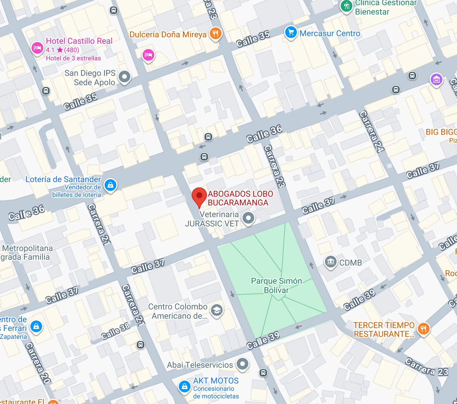 Mapa de ubicación de Abogados Lobo en Bucaramanga Centro, Carrera 22 #36-45